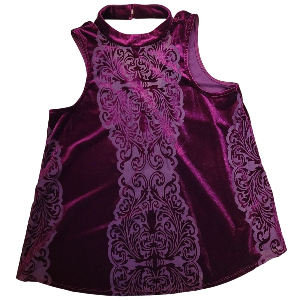 Gypsies & Moondust Burnout Velvet Top S Burgundy Red Choker High Neck Whimsigoth